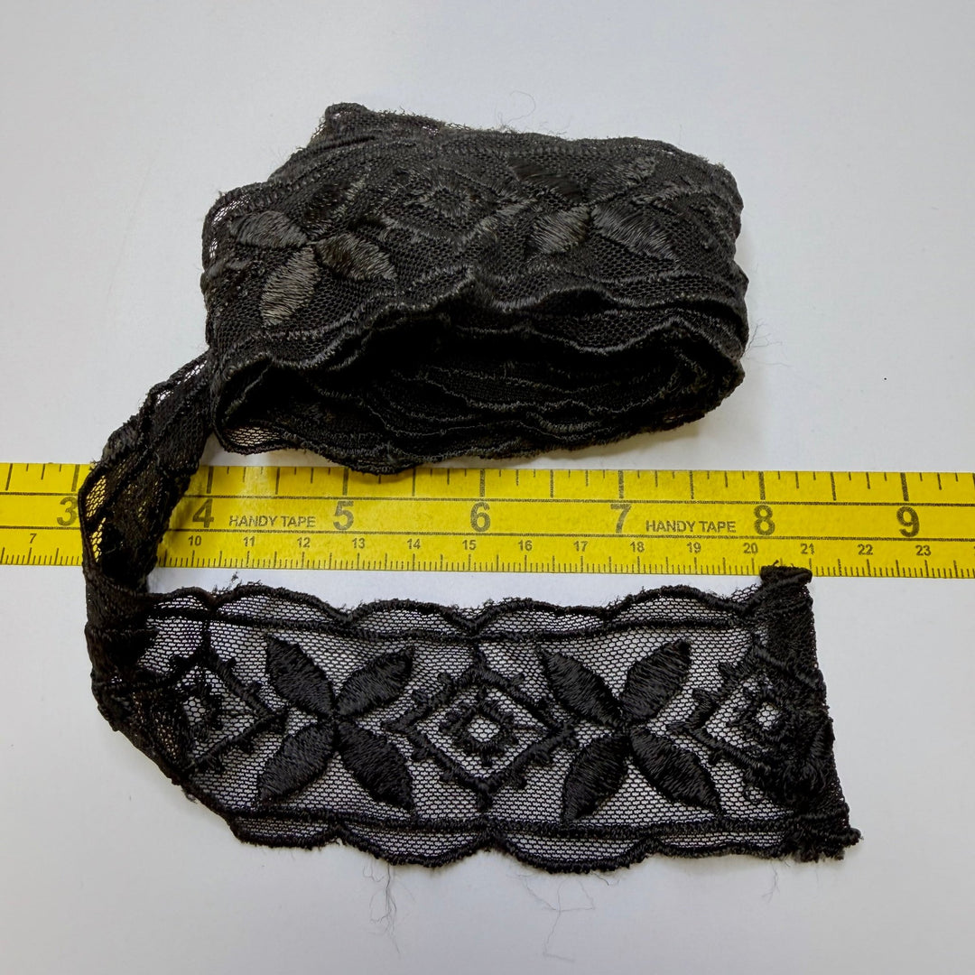 1 ¾" (45mm) Scalloped Mesh Lace Trim - Black - 1.75M Bundle - True Deadstock supplies Fabric by private - Sustainable Textile | FABCYCLE