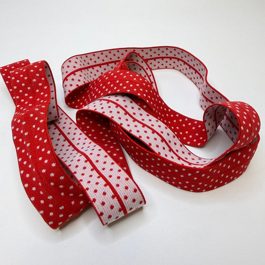 1" Foldover Elastic - Red/White - 1.8M Bundle - True Deadstock supplies Fabric by private - Sustainable Textile | FABCYCLE