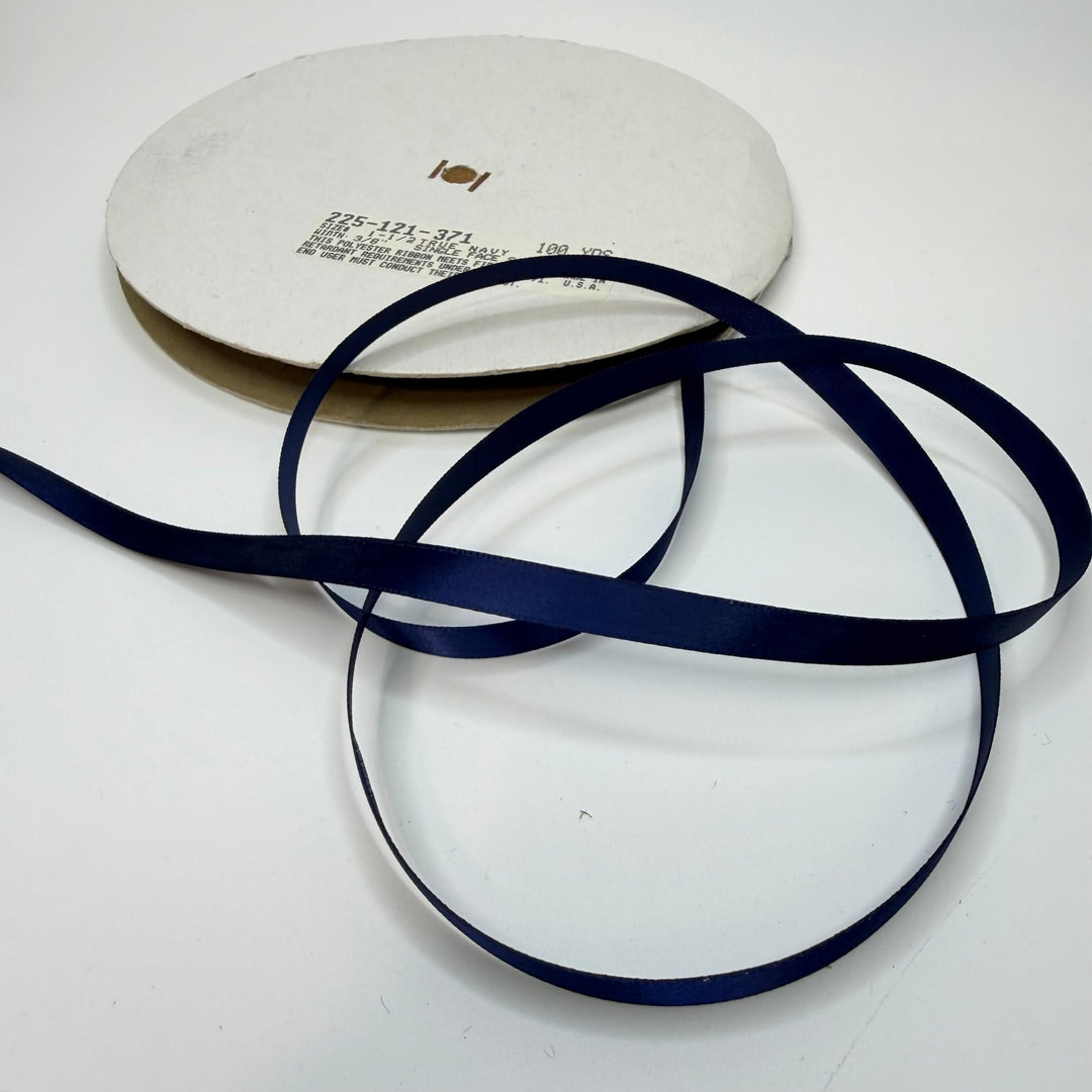 ⅜" (10mm) Fire Retardant Satin Ribbon Trim - Navy - Roll - True Deadstock supplies Fabric by private - Sustainable Textile | FABCYCLE