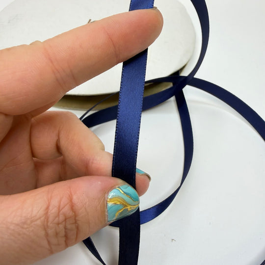 ⅜" (10mm) Fire Retardant Satin Ribbon Trim - Navy - Roll - True Deadstock supplies Fabric by private - Sustainable Textile | FABCYCLE