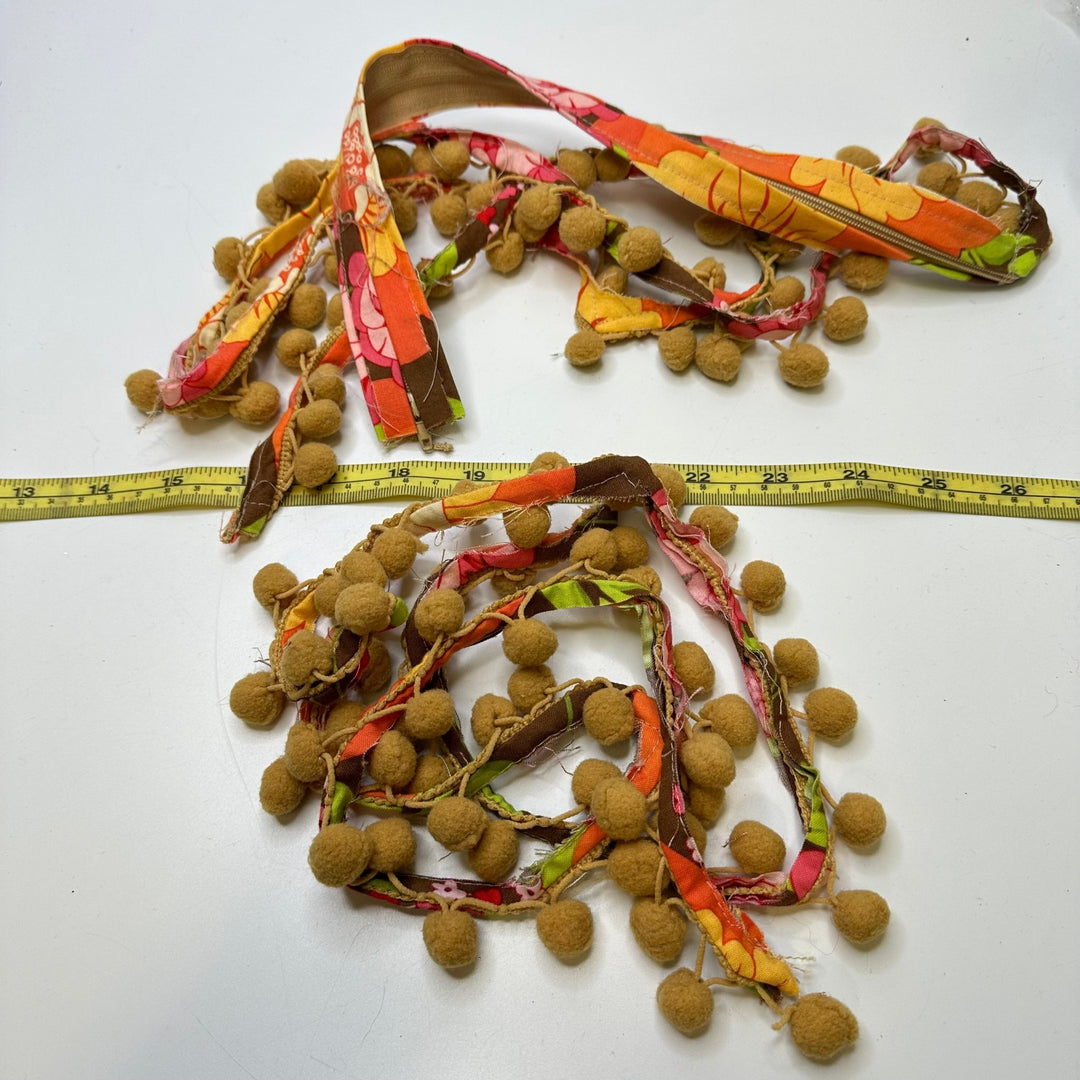 ⅜" (10mm) Pom Pom Tape Trim - Brown/Beige - 2 Pack - True Deadstock supplies Fabric by private - Sustainable Textile | FABCYCLE