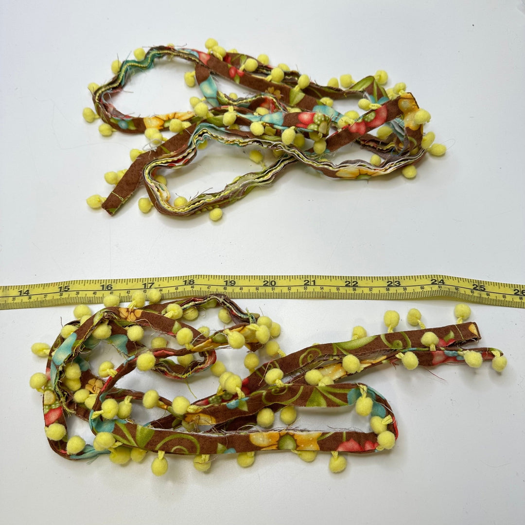 ⅜" (10mm) Pom Pom Tape Trim - Brown/Yellow - 2 Pack - True Deadstock supplies Fabric by private - Sustainable Textile | FABCYCLE