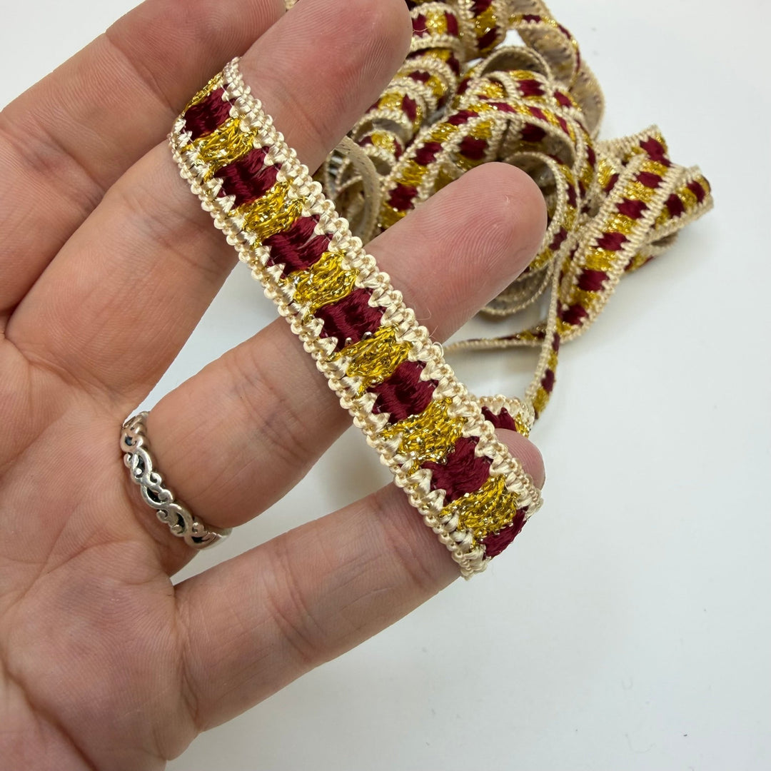 ½" (13mm) Tape Trim - Cream Gold Burgundy - 5M Bundle - True Deadstock supplies Fabric by private - Sustainable Textile | FABCYCLE