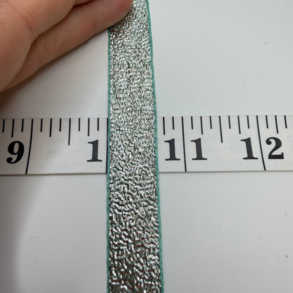 ½" (13mm) Vintage Ribbon Trim - Silver/Turquoise - Roll - True Deadstock supplies Fabric by private - Sustainable Textile | FABCYCLE