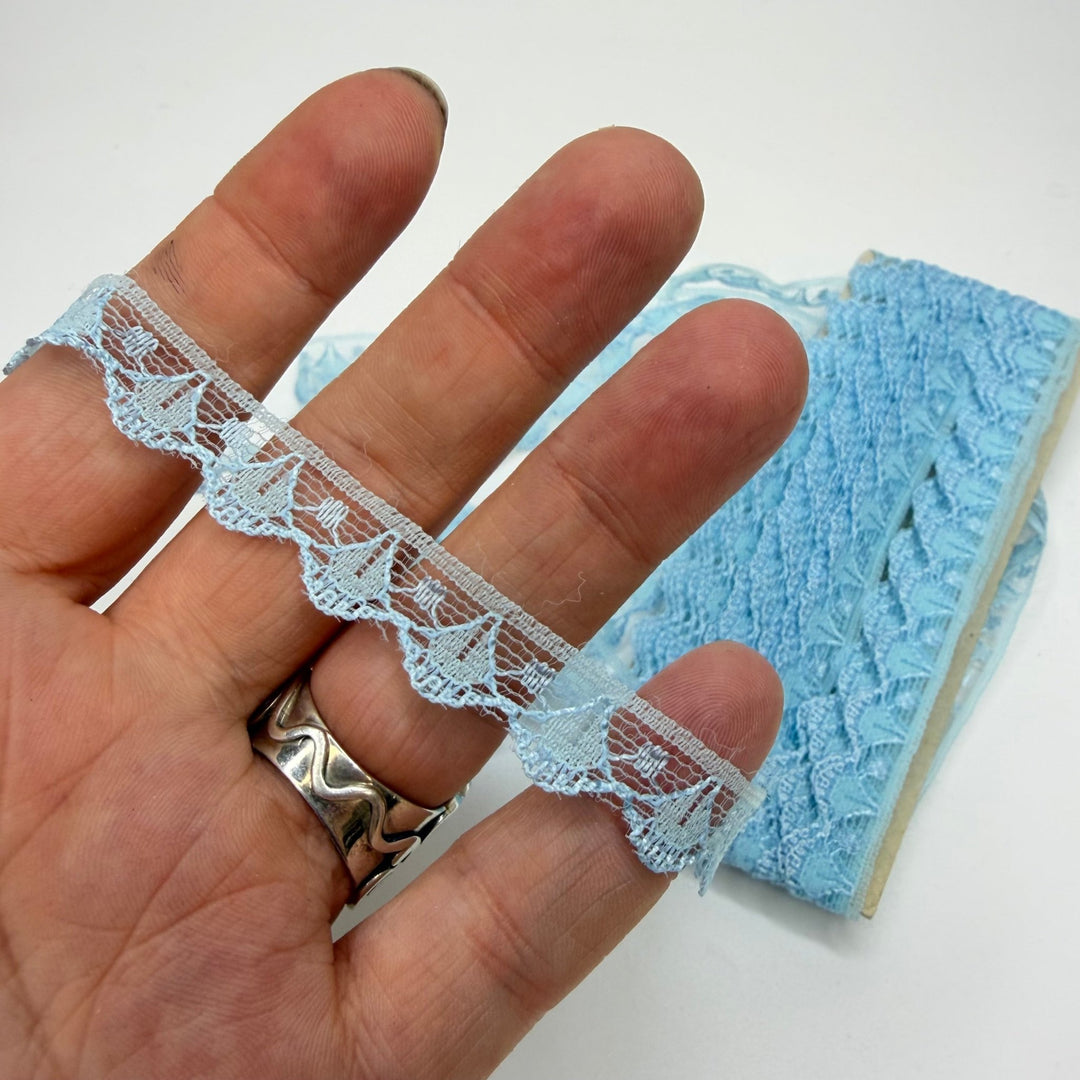 ½" (13mm) Vintage Scalloped Lace Trim - Light Blue - 3.9M Bundle - True Deadstock supplies Fabric by private - Sustainable Textile | FABCYCLE