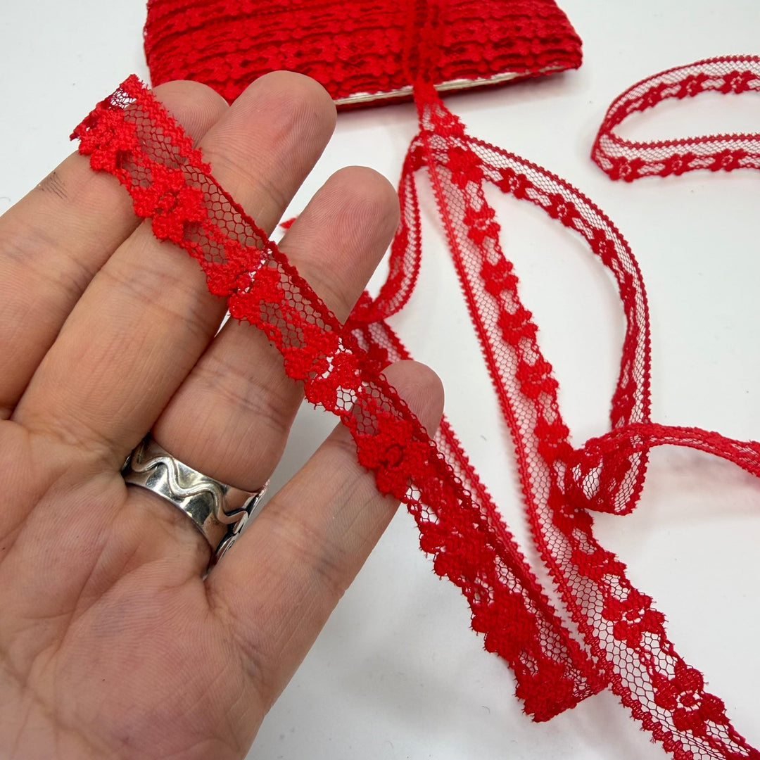 ½" (13mm) Vintage Scalloped Mesh Lace Trim - Red - Roll - True Deadstock supplies Fabric by private - Sustainable Textile | FABCYCLE
