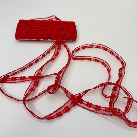 ½" (13mm) Vintage Scalloped Mesh Lace Trim - Red - Roll - True Deadstock supplies Fabric by private - Sustainable Textile | FABCYCLE