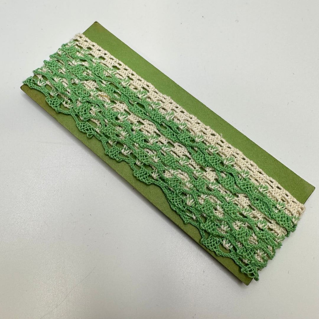 ½" (13mm) Vintage/Crochet Scalloped Tape Trim - Green/White - 1.4M Bundle - True Deadstock supplies Fabric by private - Sustainable Textile | FABCYCLE