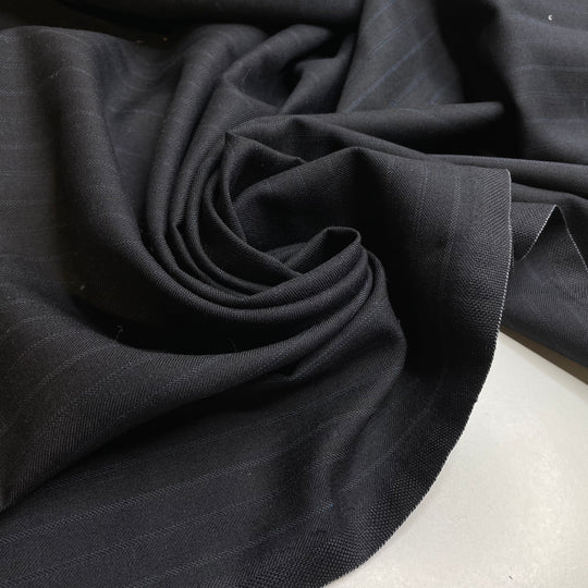 Striped Eel Catfish - Twill Weave Wool Woven - Navy/Blue Stripes - 1M Bundle