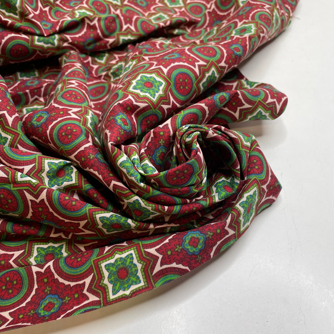 UB - Family Heirloom - Cotton Woven - Burgundy/Green Geometric - 3.4M Bundle