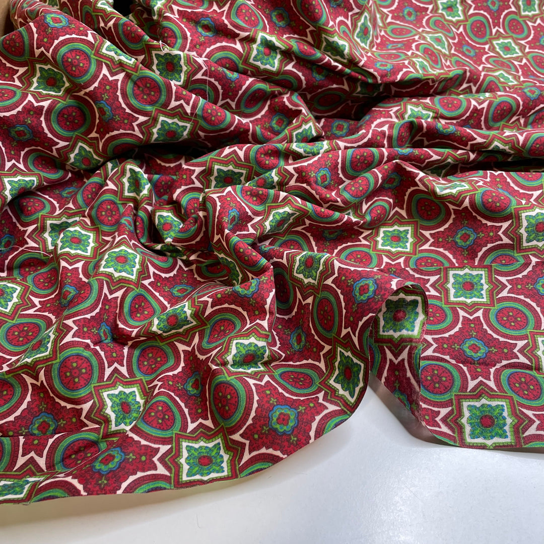 UB - Family Heirloom - Cotton Woven - Burgundy/Green Geometric - 3.4M Bundle