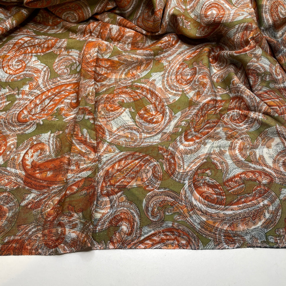 Radical - Rayon Blend Woven - Green/Orange Abstract Paisley - 4M Bundle