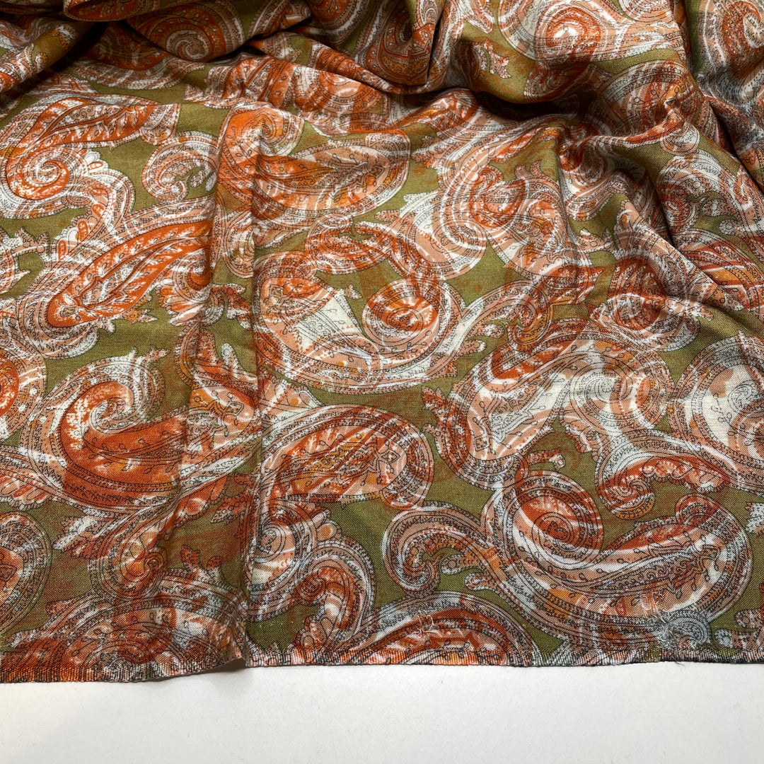 Radical - Rayon Blend Woven - Green/Orange Abstract Paisley - 4M Bundle