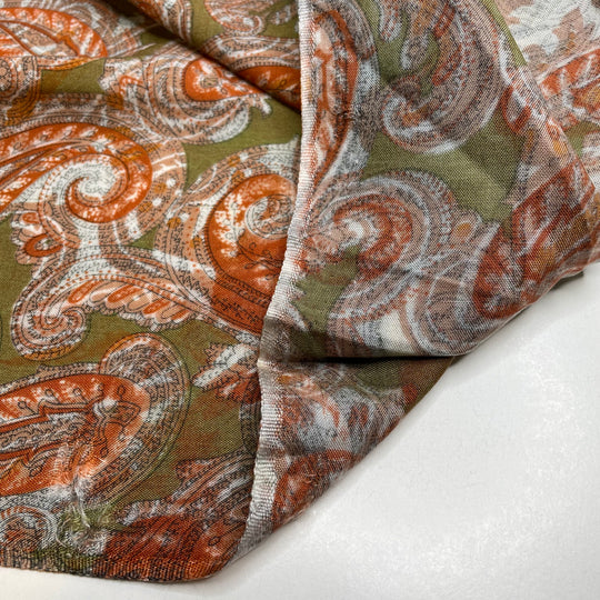 Radical - Rayon Blend Woven - Green/Orange Abstract Paisley - 4M Bundle