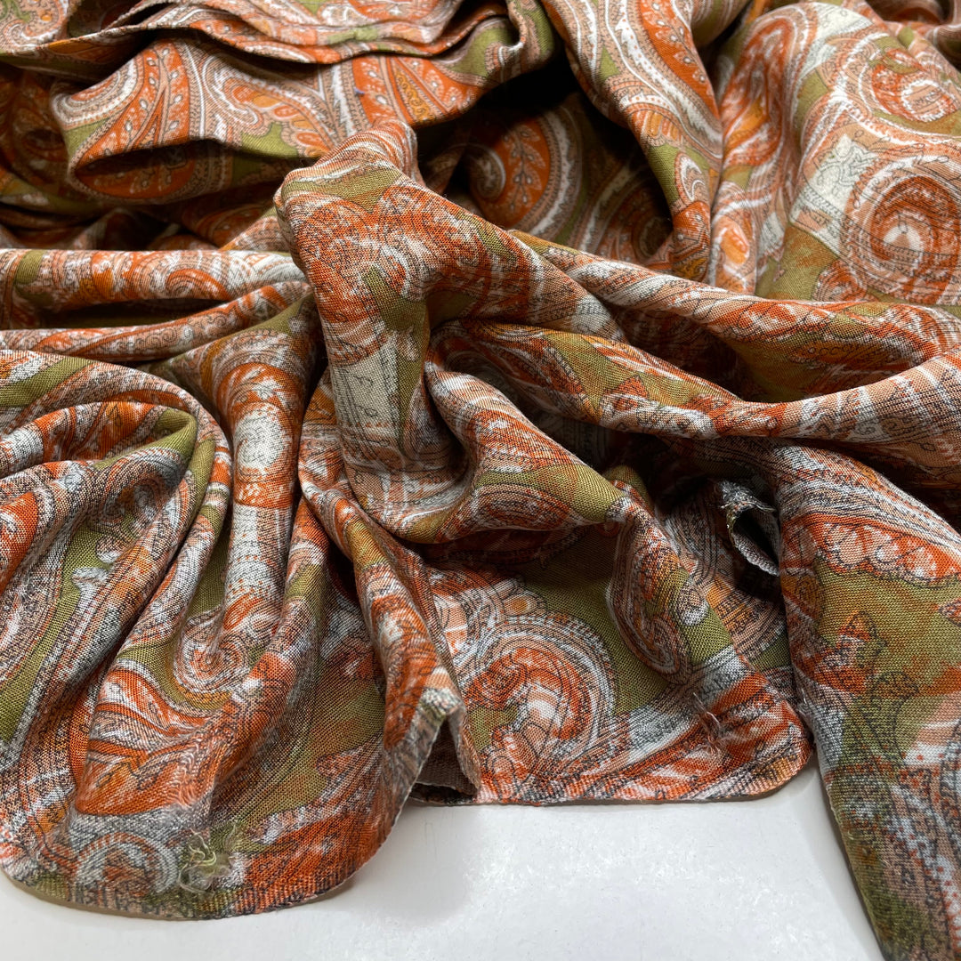 Radical - Rayon Blend Woven - Green/Orange Abstract Paisley - 4M Bundle