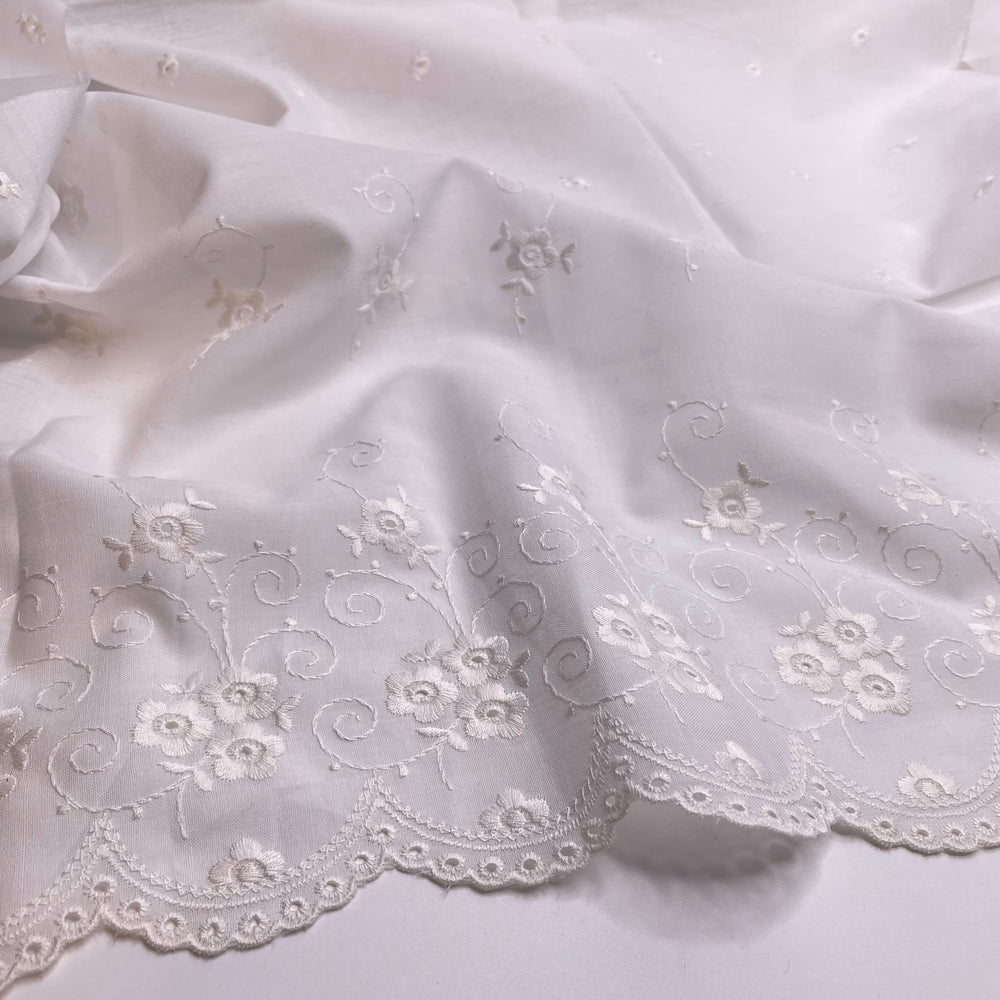High Tea - Embroidered Cotton/Poly Woven - White Floral - 1M Bundle