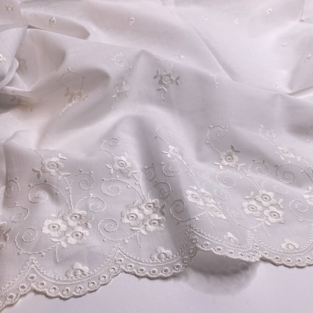 High Tea - Embroidered Cotton/Poly Woven - White Floral - 1M Bundle
