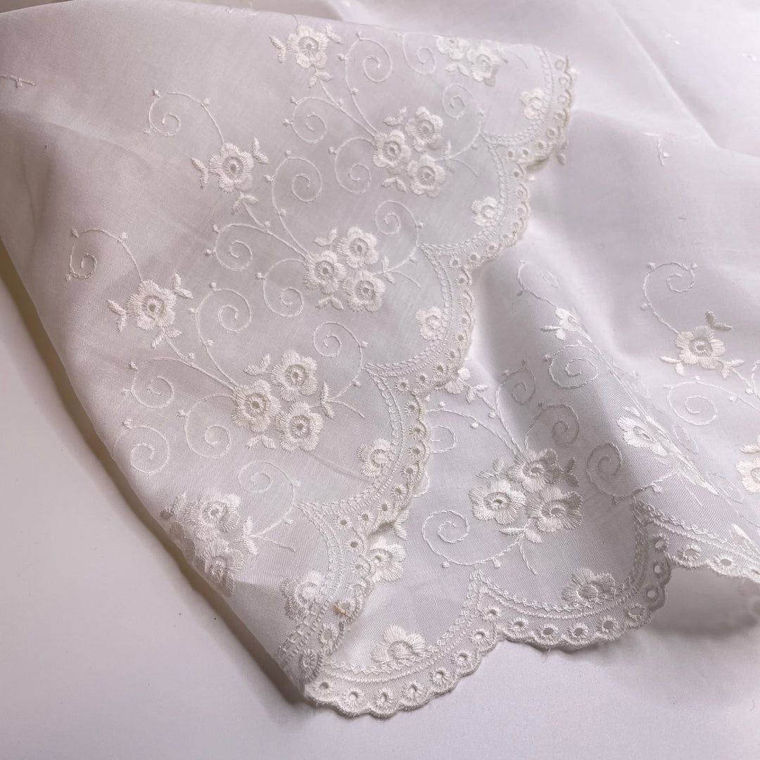 High Tea - Embroidered Cotton/Poly Woven - White Floral - 1M Bundle