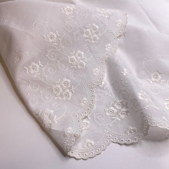 High Tea - Embroidered Cotton/Poly Woven - White Floral - 1M Bundle
