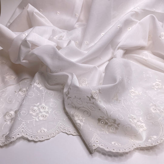 High Tea - Embroidered Cotton/Poly Woven - White Floral - 1M Bundle
