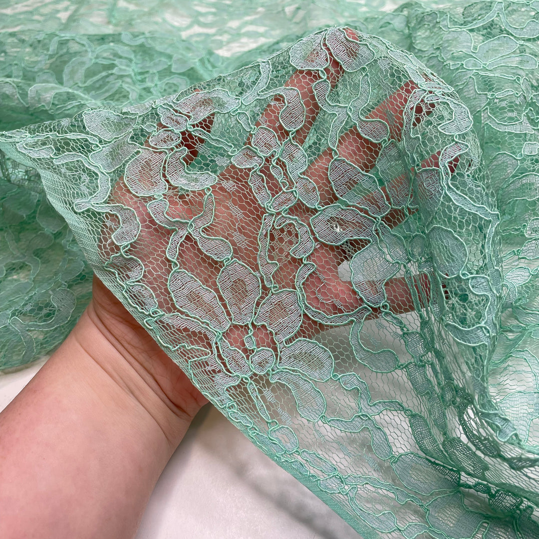 Cool As A Cucumber - Lace Poly Knit - Light Green Floral - 1.25M Bundle