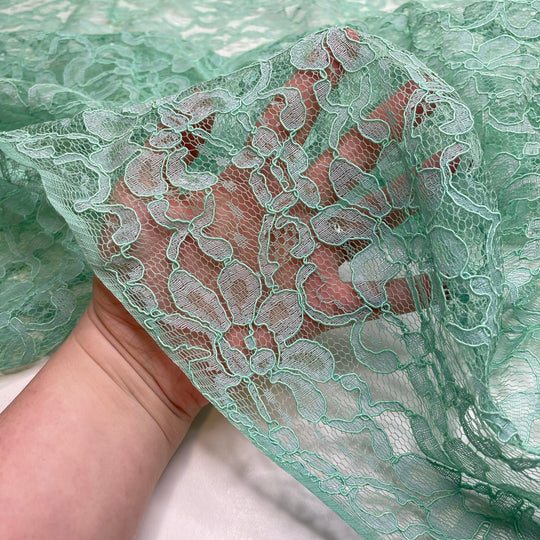 Cool As A Cucumber - Lace Poly Knit - Light Green Floral - 1.25M Bundle