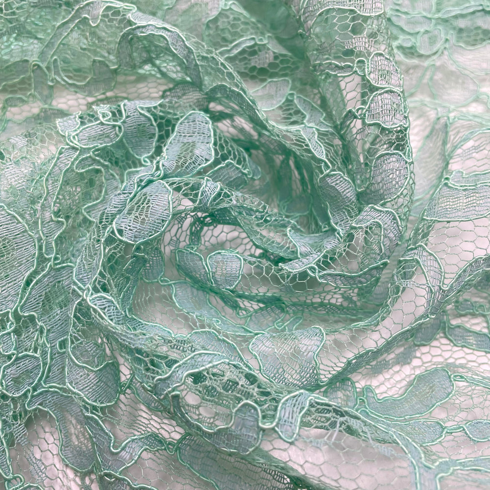 Cool As A Cucumber - Lace Poly Knit - Light Green Floral - 1.25M Bundle