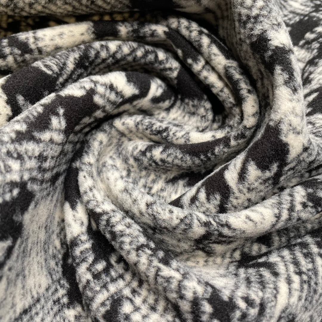 Baskerville - Poly Knit - White/Black Abstract Houndstooth - 1M Bundle