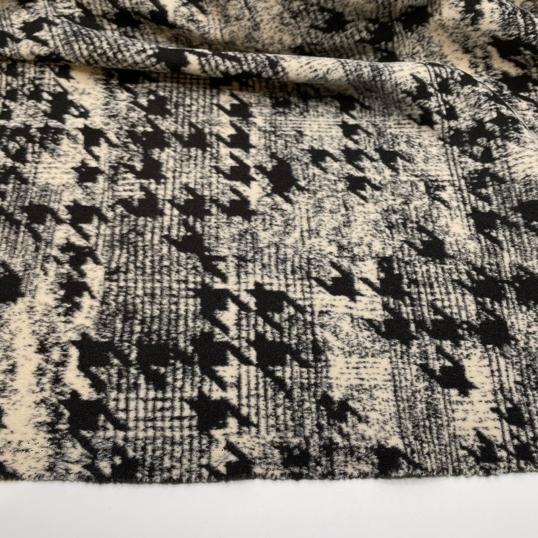 Baskerville - Poly Knit - White/Black Abstract Houndstooth - 1M Bundle