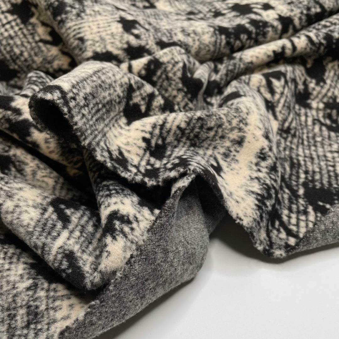 Baskerville - Poly Knit - White/Black Abstract Houndstooth - 1M Bundle