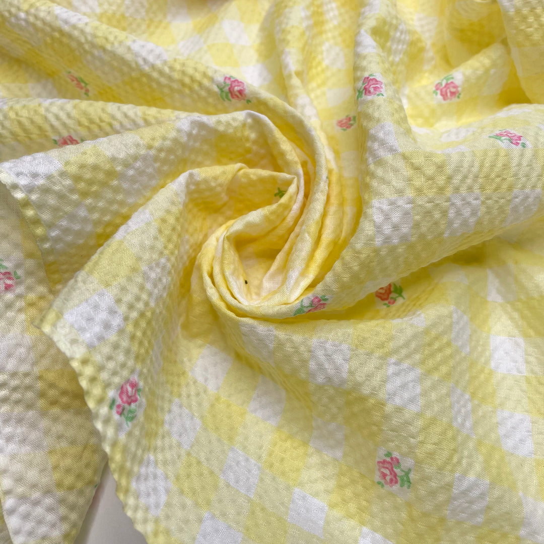 Nana Comes To My Games - Seersucker Natural Blend Woven - Yellow Multi Floral - 2.3M Bundle