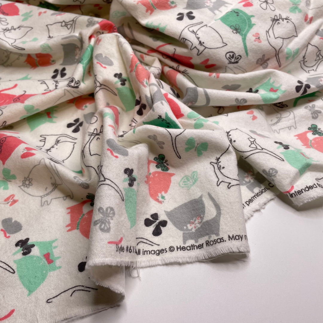 Itty Bitty Kitties - Flanelette Cotton Woven - White Multi Cats - 2M Bundle