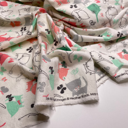 Itty Bitty Kitties - Flanelette Cotton Woven - White Multi Cats - 2M Bundle