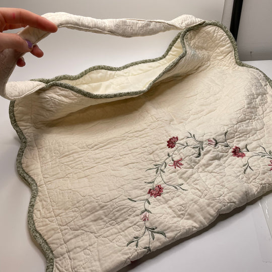 Mandevilla Tote Bag - Quilted &amp; Embroidered Cotton Woven - Cream Floral - 0.45M Bundle