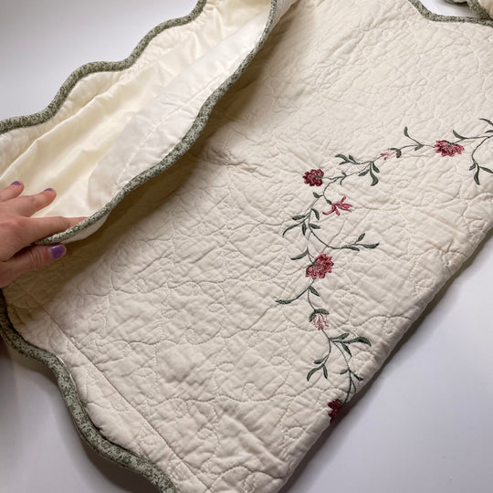 Mandevilla Tote Bag - Quilted &amp; Embroidered Cotton Woven - Cream Floral - 0.45M Bundle