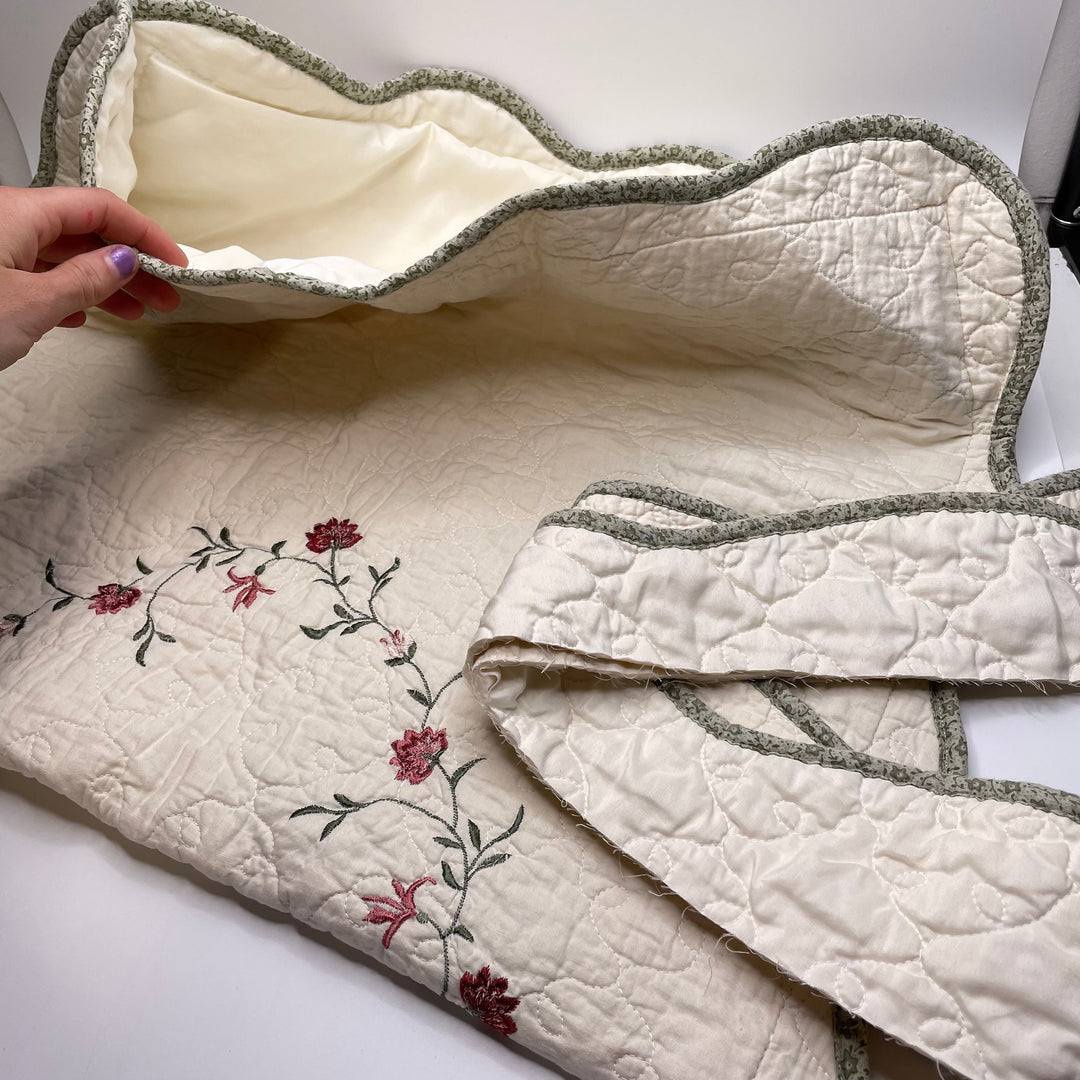 Mandevilla Tote Bag - Quilted &amp; Embroidered Cotton Woven - Cream Floral - 0.45M Bundle