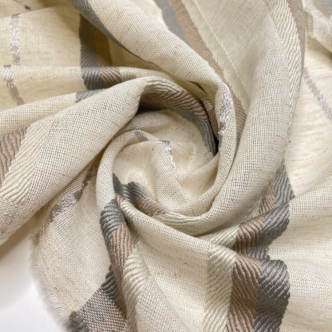 Tire Treads - Embroidered Gauze Polyester Blend Woven - Light Beige Multi Stripes - 1M Bundle