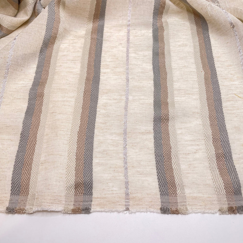 Tire Treads - Embroidered Gauze Polyester Blend Woven - Light Beige Multi Stripes - 1M Bundle