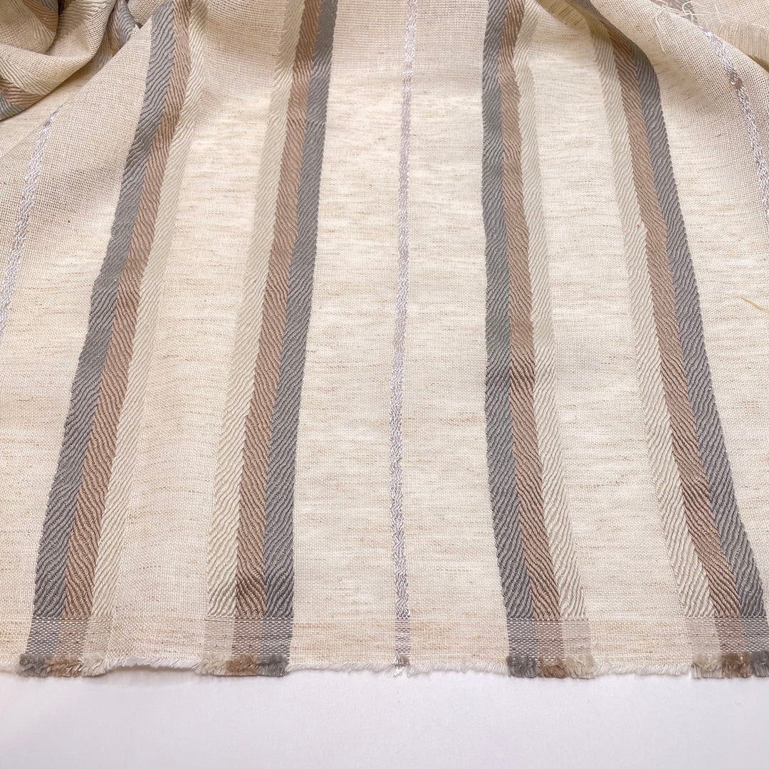 Tire Treads - Embroidered Gauze Polyester Blend Woven - Light Beige Multi Stripes - 1M Bundle