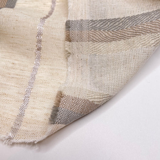Tire Treads - Embroidered Gauze Polyester Blend Woven - Light Beige Multi Stripes - 1M Bundle