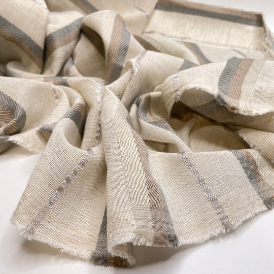 Tire Treads - Embroidered Gauze Polyester Blend Woven - Light Beige Multi Stripes - 1M Bundle