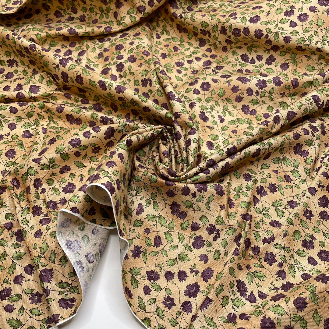 Tapestry Of Vines - Cotton Woven - Beige/Purple Floral - 1M Bundle