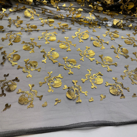 UB - Deadly - Tulle Poly Woven - Black/Gold Skulls - 1.1M Bundle