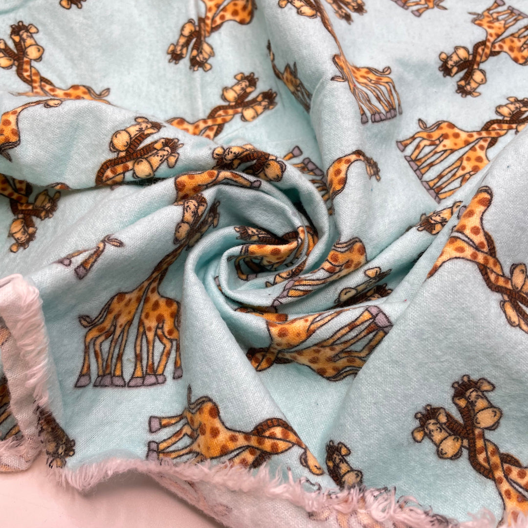 Intertwined Love - Cotton Flannel Knit - Light Blue Giraffes - 1.4M Bundle