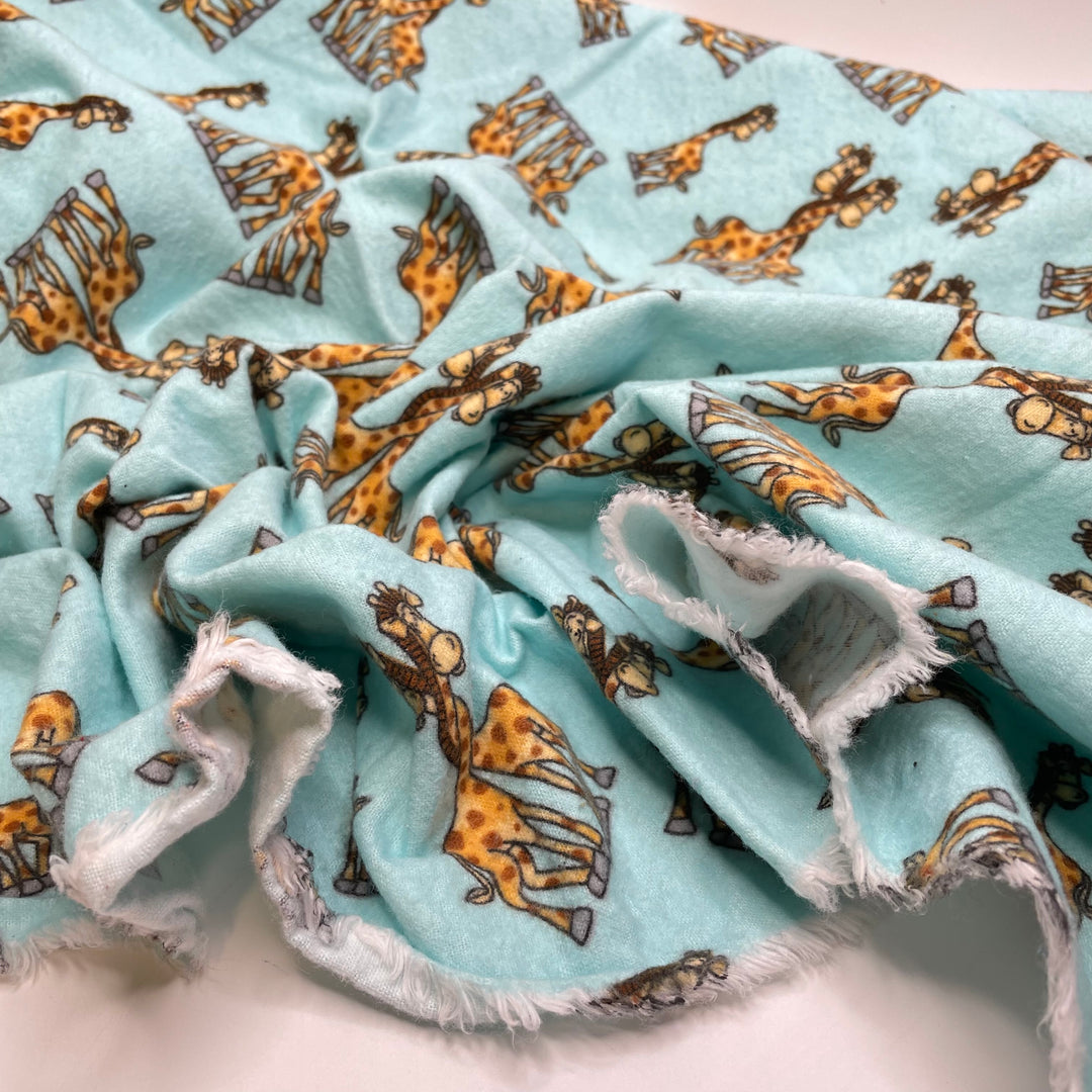 Intertwined Love - Cotton Flannel Knit - Light Blue Giraffes - 1.4M Bundle