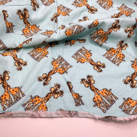 Intertwined Love - Cotton Flannel Knit - Light Blue Giraffes - 1.4M Bundle