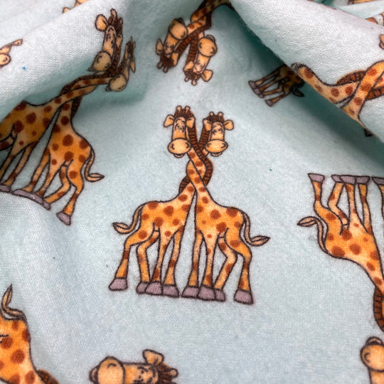 Intertwined Love - Cotton Flannel Knit - Light Blue Giraffes - 1.4M Bundle