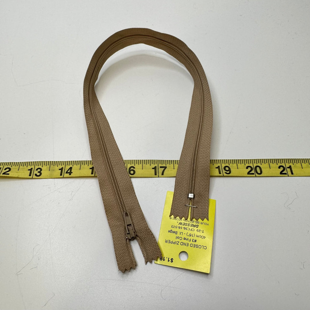 16" Coil Zipper - Closed End - Beige - True Deadstock supplies Fabric by private - Sustainable Textile | FABCYCLE
