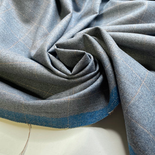 UB - Elephant Trousers - Wool Woven - Grey-blue Plaid - 2.5M Bundle