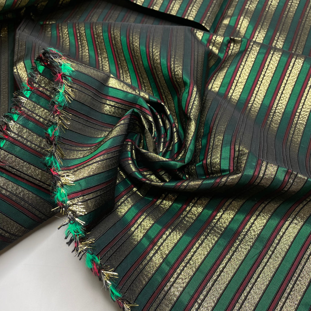 Stripes Alike - Glitter Polyester Blend Woven - Green/Gold Stripes - 0.9M Bundle